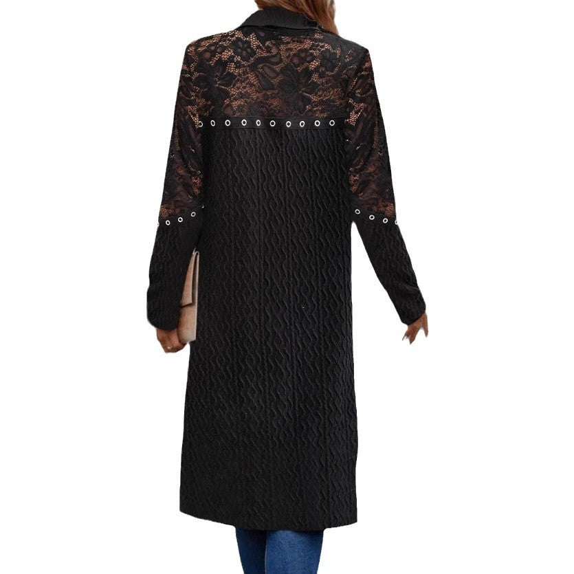 Women's Coat in Fine Lace and Textured Cotton