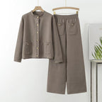Women's Cozy Knit Loungewear Set with Button Detail and Patch Pockets