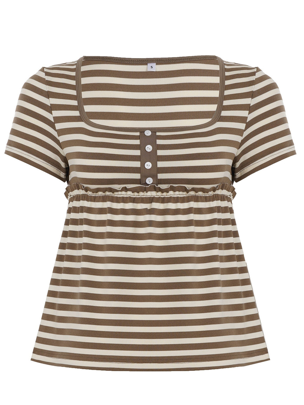 Women's Short-Sleeve Blouse with Gathered Hem and Button Placket