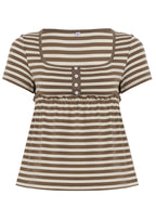 Women's Short-Sleeve Blouse with Gathered Hem and Button Placket