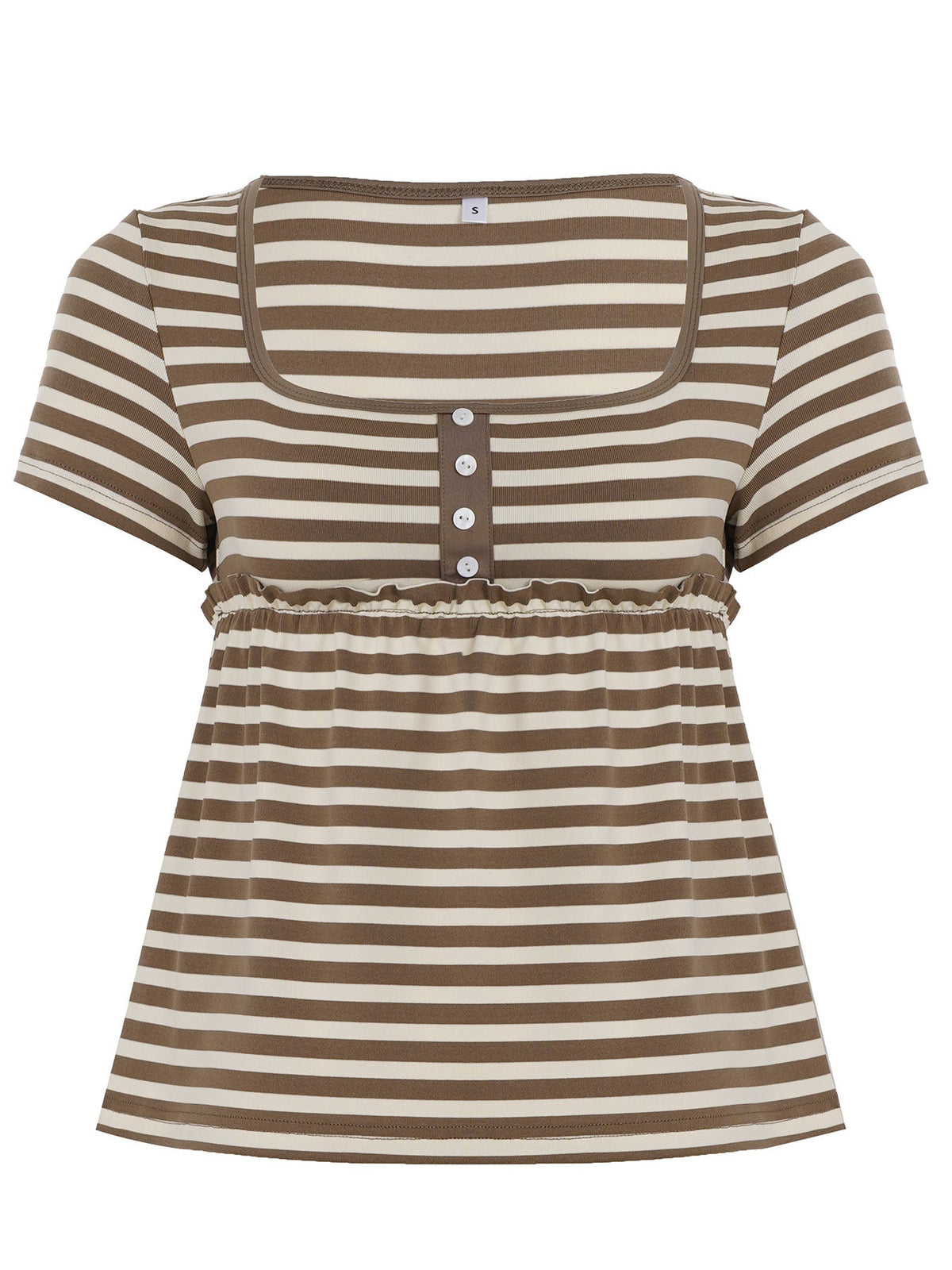 Women's Short-Sleeve Blouse with Gathered Hem and Button Placket