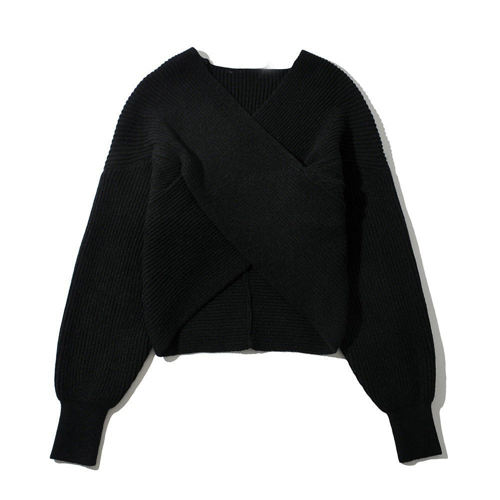 Women's Cropped Wrap Sweater in Textured Material