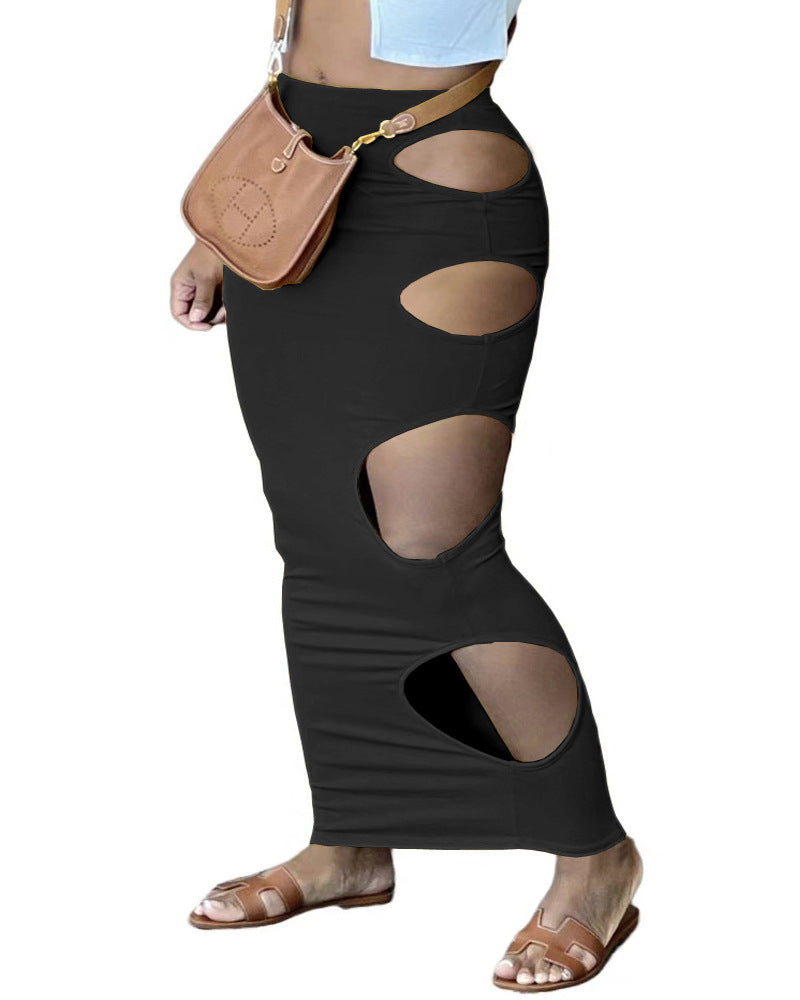Women's Maxi Skirt with Cut-Outs and Elastic Waistband