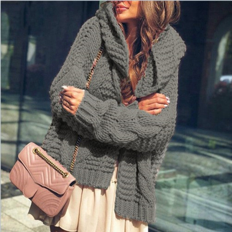 Women's Chunky Knit Cardigan in Relaxed Oversized Style with Shawl Collar and Large Pockets