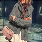Women's Chunky Knit Cardigan in Relaxed Oversized Style with Shawl Collar and Large Pockets