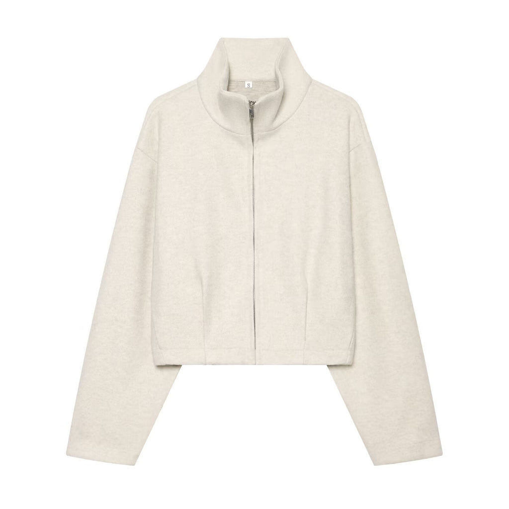 Women's Casual Lounge Set with Stand Collar Zip Jacket and Wide Sweatpants