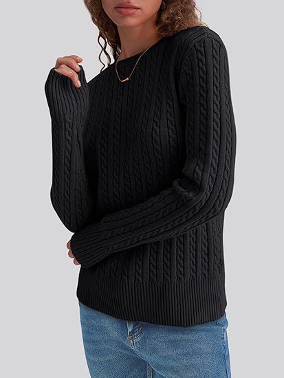 Women's Chunky Knit Sweater with Cable Knit Design and Long Sleeves