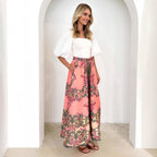 Women's Maxi Skirt with Ornate Embellishments and Elastic Waistband