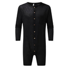Women's Long-Sleeve Jumpsuit with Button Placket and Chest Pocket