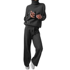 Women's Elegant Knit Loungewear Set with High Neck and Wide Leg