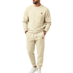 Men's leisure jogging suit made of textured fleece with round neckline and drawstring waistband
