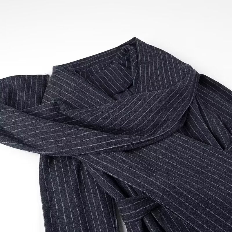Women's Elegant Wrap Coat with Wide Collar and Tie Belt