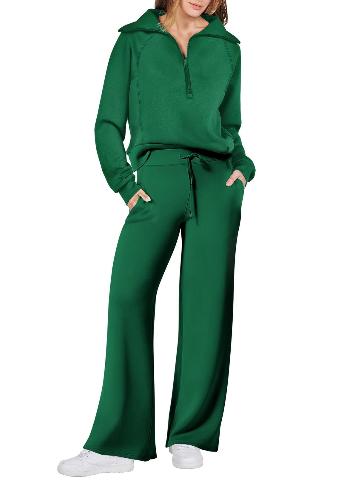 Women's Casual Two-Piece Set with Zipper and Pockets