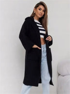 Women's Long Knit Coat with Hood and Pockets
