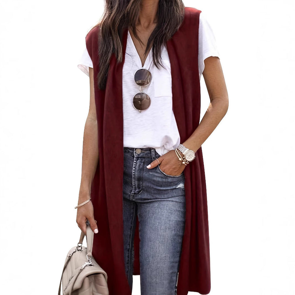Women's Longitudinal Knit Coat with Side Slits