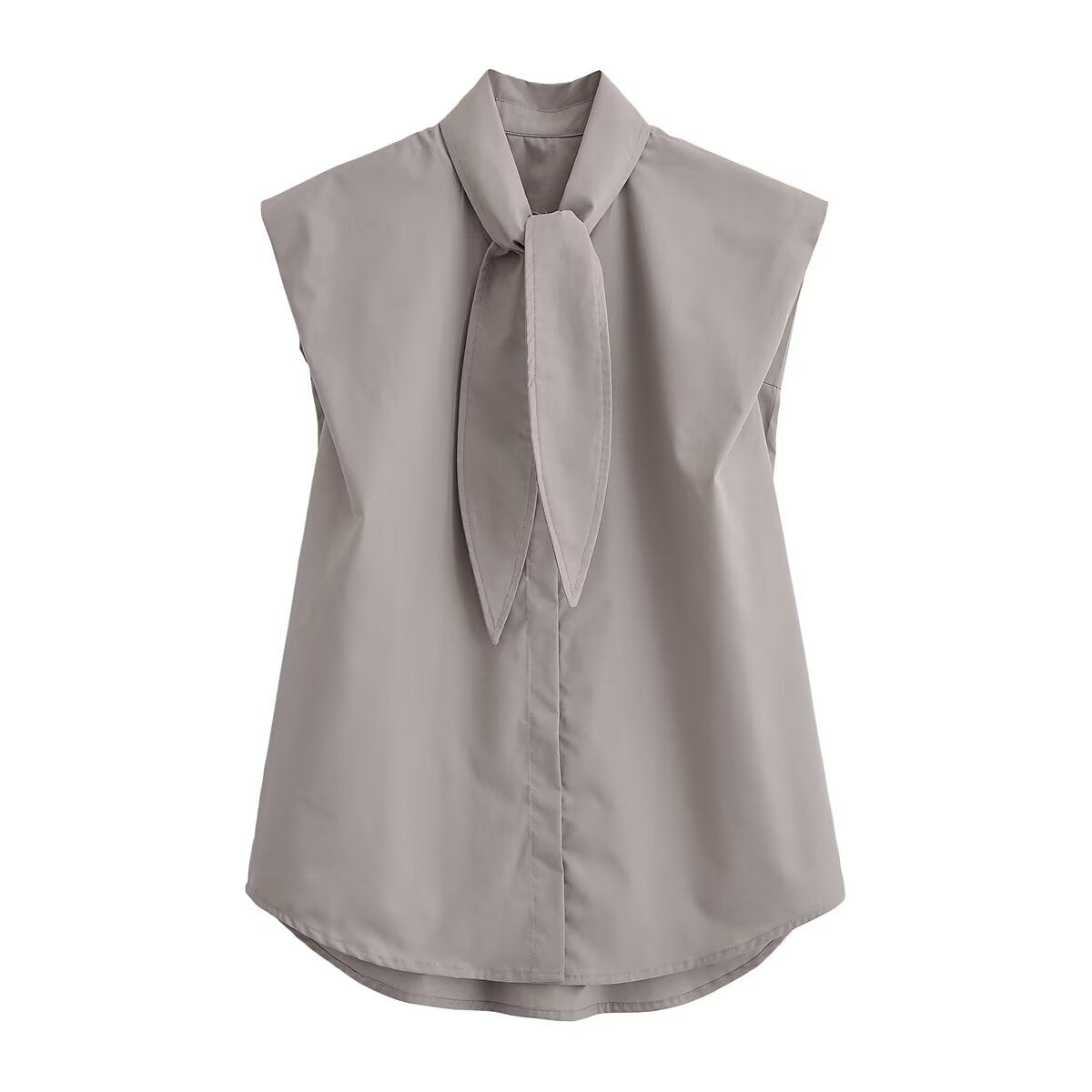 Women's Blouse with Stand-Up Collar and Bow Detail