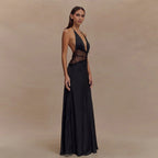Women's Evening Dress with Lace and Elegant Deep Neckline