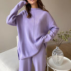 Women's Casual Knit Ensemble with Wide Cut and High Collar