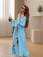 Women's Large Knit Cardigan with Open Mesh Structure and Wide Sleeves