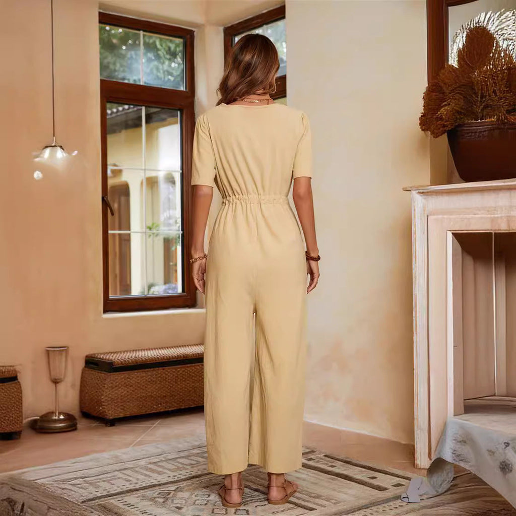 Casual High-Waisted Jumpsuit with Pockets