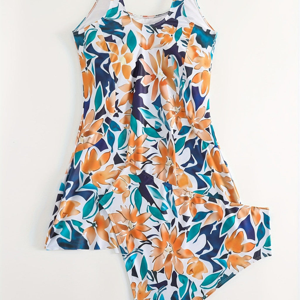 Women's Floral Swimsuit Set with Light Skirt