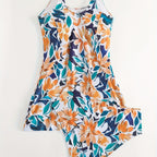 Women's Floral Swimsuit Set with Light Skirt
