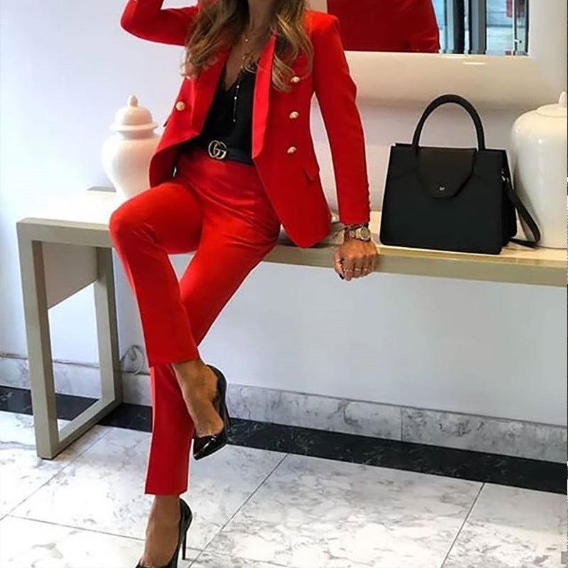 Women's Elegant Double-Breasted Business Suit Set