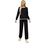 Women's Cozy Knit Loungewear Set with Contrast Trim