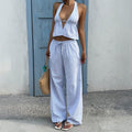 Women's Casual Beach Outfit with Crop Top and Wide Pants