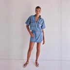 Denim Crop Shirt and Skirt Set