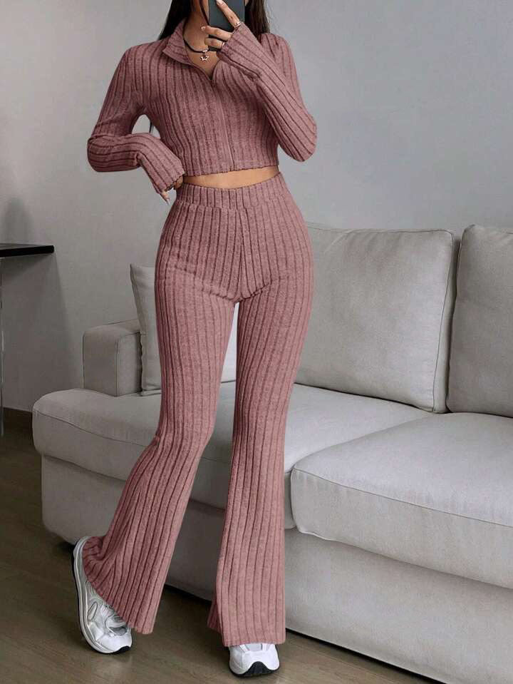Women's Crop Pullover and Flared Pants Set