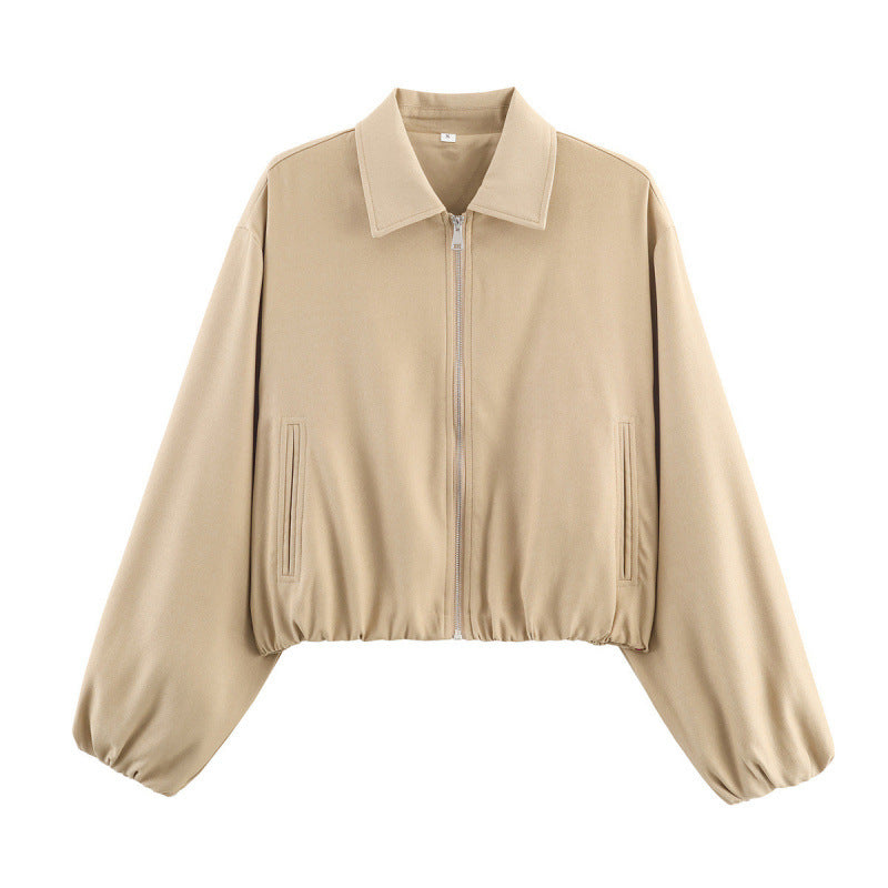 Cropped Quilted Jacket with Elastic Cuffs and Pockets