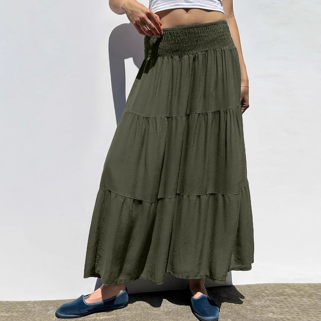 Women's Voluminous Maxi Skirt with Elastic Waistband
