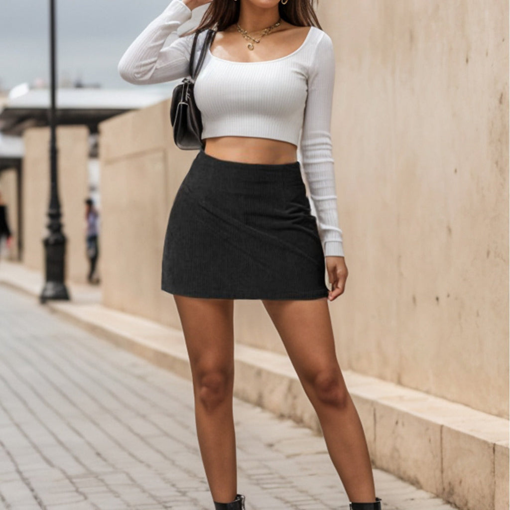 Women's Fitted Long-Sleeve Shirt with Ribbed Texture
