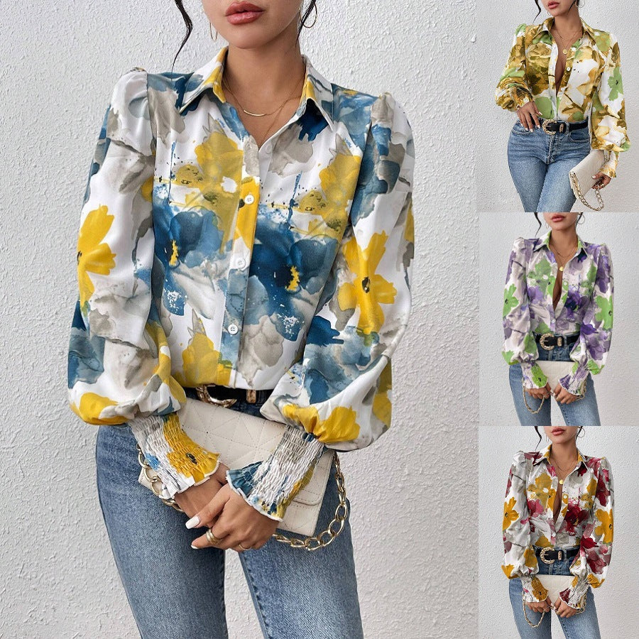 Women's Floral Print Blouse with Puff Sleeves