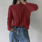 Women's Chunky Knit Sweater with Cable Pattern and Wide Sleeves