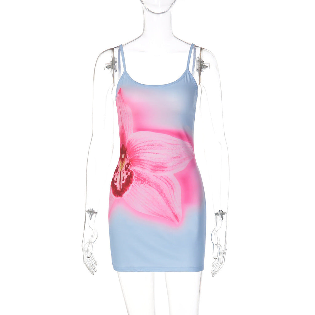 Women's Floral Mini Dress with Fine Spaghetti Straps