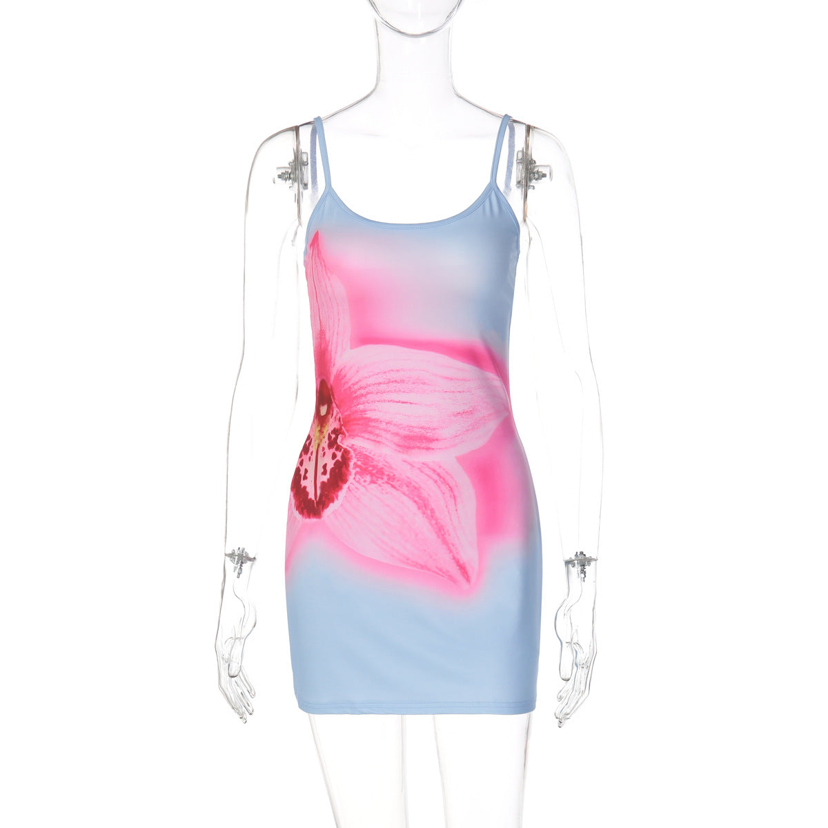 Women's Floral Mini Dress with Fine Spaghetti Straps