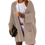 Women's Oversized Chunky Knit Cardigan with Wide Shawl Collar and Patch Pockets