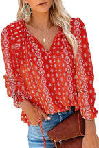 Women's Blouse with Floral Pattern and Loose Sleeves
