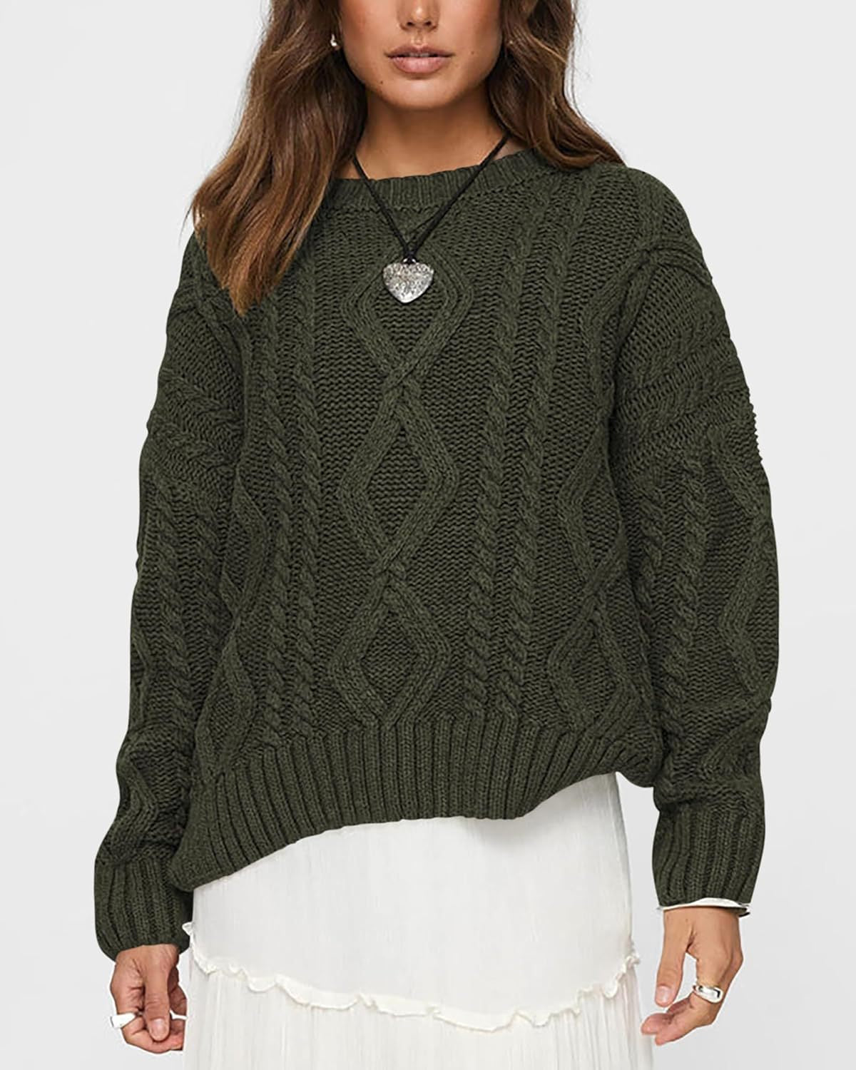 Women's Chunky Knit Sweater with Wave Pattern and Wide Cut