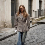 Elegant Plaid Double-Breasted Blazer
