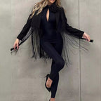 Women's Jumpsuit with Neckline and Floral Accent