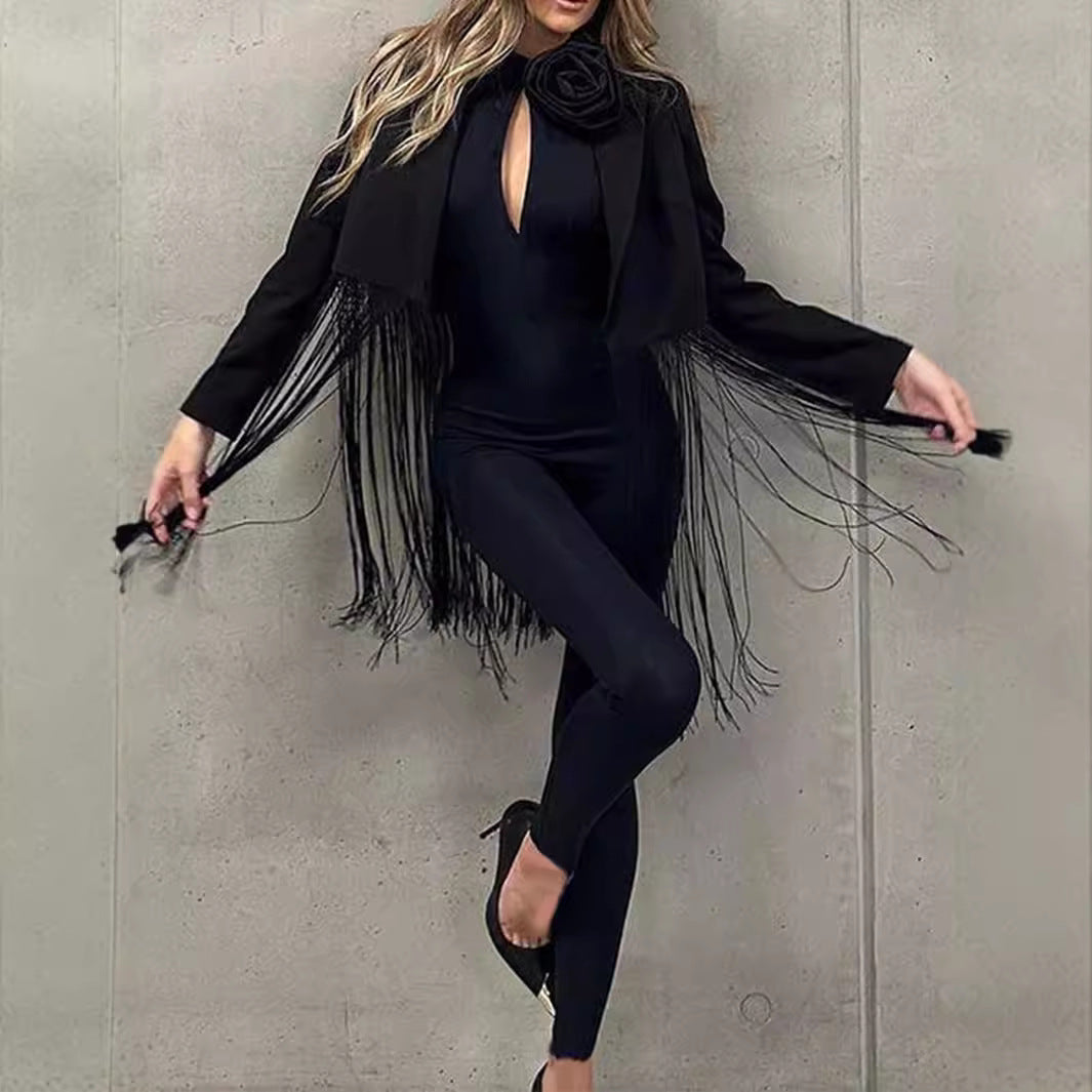 Women's Jumpsuit with Neckline and Floral Accent