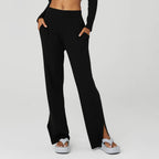 Women's Loose Lounge Pants with Elastic Waistband and Side Slits