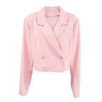 Women's Cropped Blazer with Oversized Sleeves and Button Details