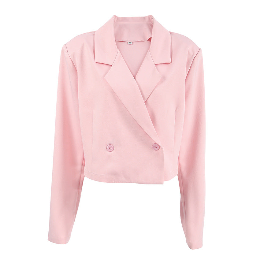 Women's Cropped Blazer with Oversized Sleeves and Button Details