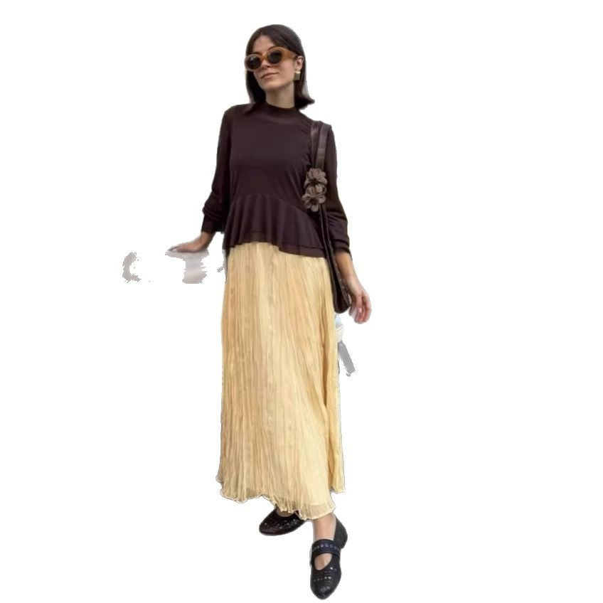 Women's Flowy Maxi Skirt with Elastic Waistband and Voluminous Cut
