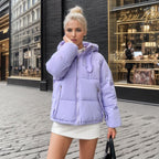 Women's Fashionable Puffer Jacket with Adjustable Hood and Thick Insulation
