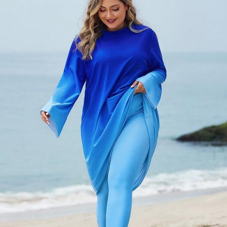 Long-Sleeve Gradient Beach Dress